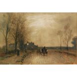 WILLIAM MANNERS (1860-1930) - A winter scene with cart on a country road, watercolour, signed,