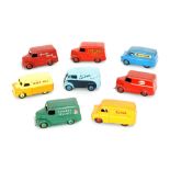 Three Dinky trojan vans Dunlop, Brooke Bond tea, Esso, also three Bedford vans Kodak, Dinky Toys,