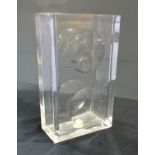 A later 20th Century Guzzini clear acrylic vase of rectangular form decorated with optic cut discs