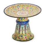 A 19th Century Qing Dynasty small enamelled taza with a tapered column rising to a shallow circular