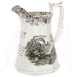A 19th Century Staffordshire puzzle jug decorated with a black and white applied transfer print