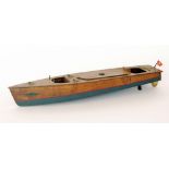 A Kay wooden motor launch with brass deck fittings red line and grey painted hull,