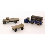 A Dinky LNER prewar mechanical horse and covered trailer for Express Parcels Traffic and a flatbed