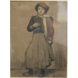 SNOW GIBBS (1882-1972) - Cockney Girl, charcoal drawing on grey paper, signed, framed, 30.