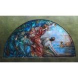 MANNER OF JOHN WILLIAM WATERHOUSE - Sirens, watercolour, fan shaped, framed,