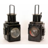 A pair of railway black painted guard's van lamps,
