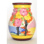 A contemporary Bizarre Craft pottery vase by Rene Dale hand painted in the Applique Palermo pattern