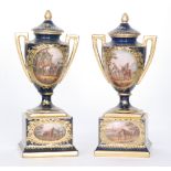 A pair of late 19th Century Vienna type pedestal vase and cover,