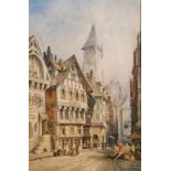 C J KEATS (LATE 19TH CENTURY) - Street scene, Caen, watercolour, signed and dated 1918, framed,