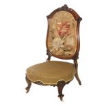 A Victorian mahogany framed prie dieu or prayer chair,