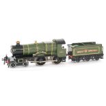 A Hornby O gauge 4-4-0 County of Bedford 3821 and tender in green livery in later green felt lined