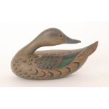 William Hanemann - A 20th Century carved wooden green winged teal duck with painted finish,