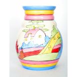 A contemporary Bizarre Craft pottery vase by Rene Dale hand painted in the Pink Roof Cottage