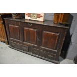 An 18th Century oak and mahogany crossbanded mule chest,