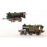 A Karl Bub O gauge 0-4-0 electric locomotive 4400 in green livery and a 4-4-0 GWR tank locomotive