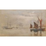 MARTIN SNAPE (1852-1930) - Barges and other vessels in an estuary, watercolour, signed, 16.