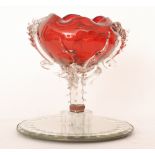 A late 19th Century Thomas Webb and Sons table centre epergne with a large ruby bowl decorated with