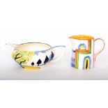 A contemporary Bizarre Craft pottery jug by Rene Dale hand painted in the Tennis pattern after