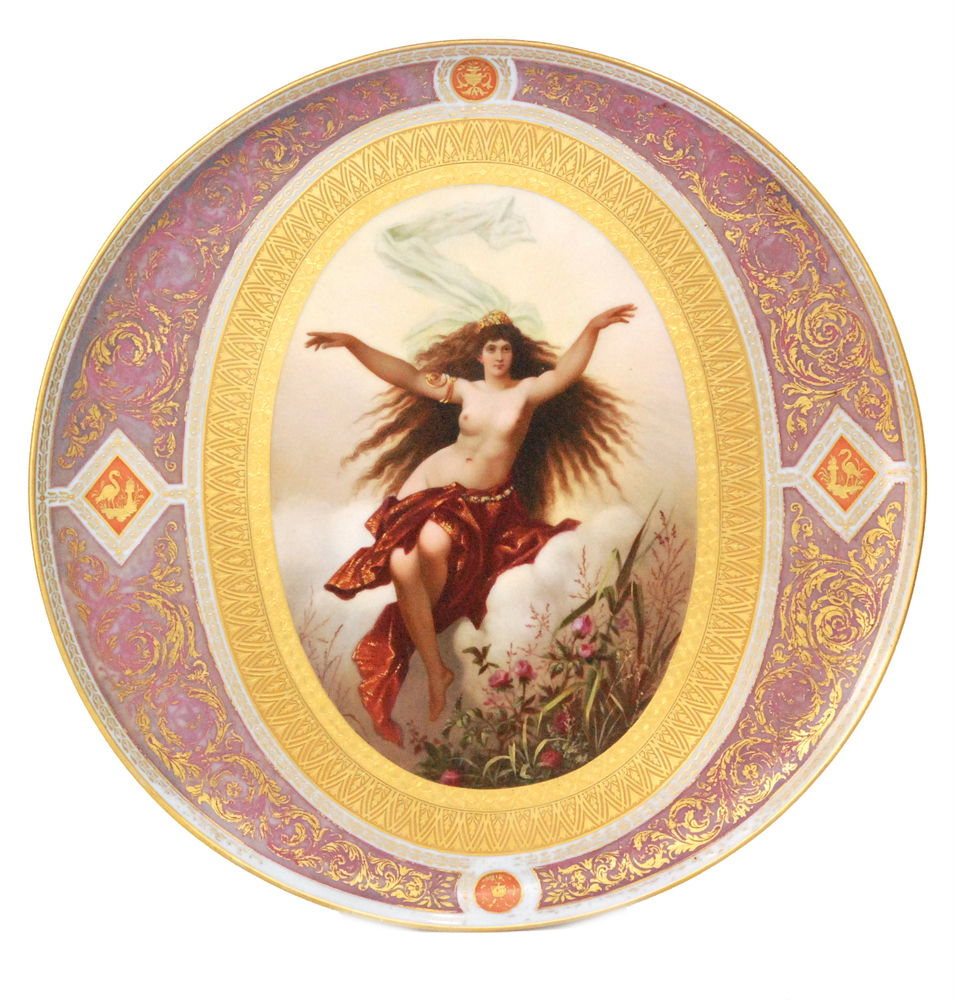 A large 19th Century Vienna porcelain charger decorated after the original by Hans Makart with a