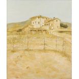 RICHARD BEER (1928 - 2017) - Tuscan farm, oil on canvas,unsigned, unframed, 76cm x 63cm.