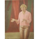 MODERN BRITISH SCHOOL - Portrait of a lady wearing a pink blouse, oil on canvas, unsigned, unframed,
