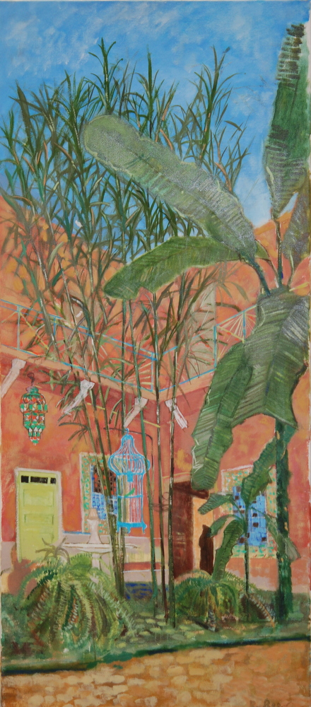 RICHARD BEER (1928 - 2017) - 'Tropical palms and bamboo', oil on canvas, unsigned, unframed,