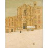 RICHARD BEER (1928 - 2017) -Venetian square with church, oil on canvas,signed, framed, 90cm x 71cm.