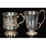 Two Victorian hallmarked silver pedestal christening cups, one with engraved fern decoration,