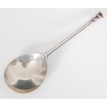A 20th Century hallmarked silver seal top spoon, fig shaped bowl below seal terminal, length 7cm,