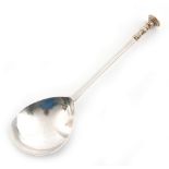 A Charles I provincial silver Seal spoon, fig shaped bowl below faceted tapering stem,