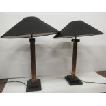 A pair of heavy brass Table Lamps, with Doric type pillar uprights on stepped bases, each approx.