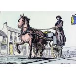 After Jack B. Yeats "The Post-Car," hand coloured print, approx.