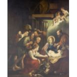 Late 18th Century Continental School "The Nativity," large interior stable scene with Jesus,