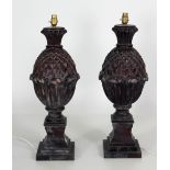 A pair of carved wooden Table Lamps, in the shape of pineapples, each approx. 66cms (26")h.