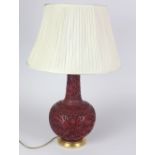 A pair of tubular shaped Chinese circular Table Lamps,