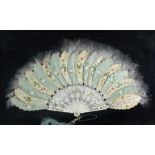 Two similar very attractive hand painted Fans, with silver and gilt decorated,