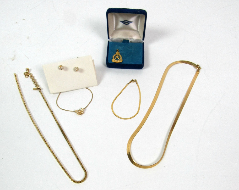 Jewellery: Two fine gold Necklaces, a small gold pendant, another chain with butterfly pendant,