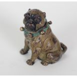 A 19th Century coloured painted bronze Inkwell, modelled as a pug dog, approx. 10cms (4") high.