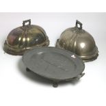 Two heavy Victorian silver plated Dish Covers,