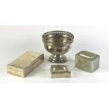 A large silver Cigarette Box, and smaller ditto, also two plated items.