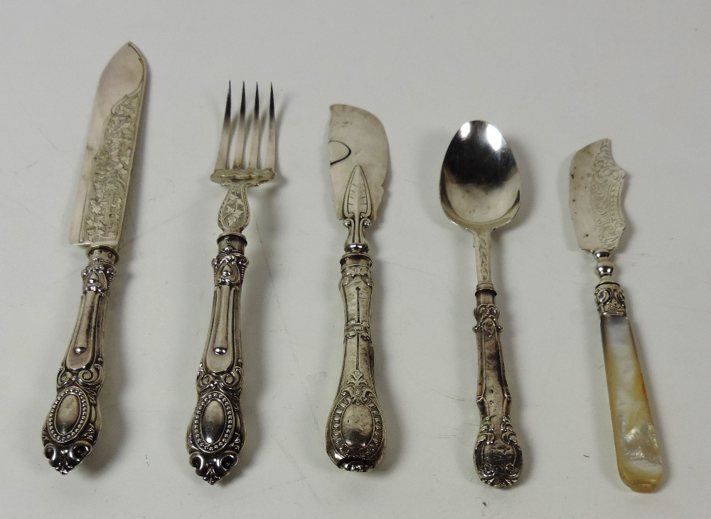 An attractive Victorian silver Knife & Fork, with engraved blade and fancy handles, Birmingham c.