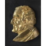 A rare and unusual brass Relief Side Profile of Lord Palmerston, mounted on slate, approx.