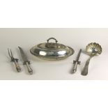 Plateware: A small collection including a matching carving knife, fork, and sharpener,