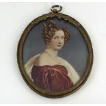 Grassee Miniature: A Continental oval miniature of "A Young Woman with pearl necklace and ear