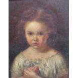 Early 19th Century Irish School "Portrait of a Young red headed Girl in lace dress with blue bells