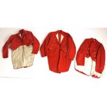 Three late 19th Century red Hunting Tail Coats, with brass 'KHC' buttons for Kildare Hunting Club,
