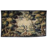 An 18th Century Aubusson Tapestry, "Large Wild Cats resting in a wood with palace beyond,