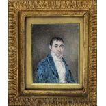 19th Century Irish School "Miniature Portrait of Patrick Shannon," gentleman in blue coat,