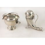 An attractive silver Celtic Revival silver Sugar Shaker, in the form of a cornucopia,