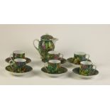 An attractive colourful miniature Czechoslovakian Coffee Set, comprising pot, 6 cups and saucers,